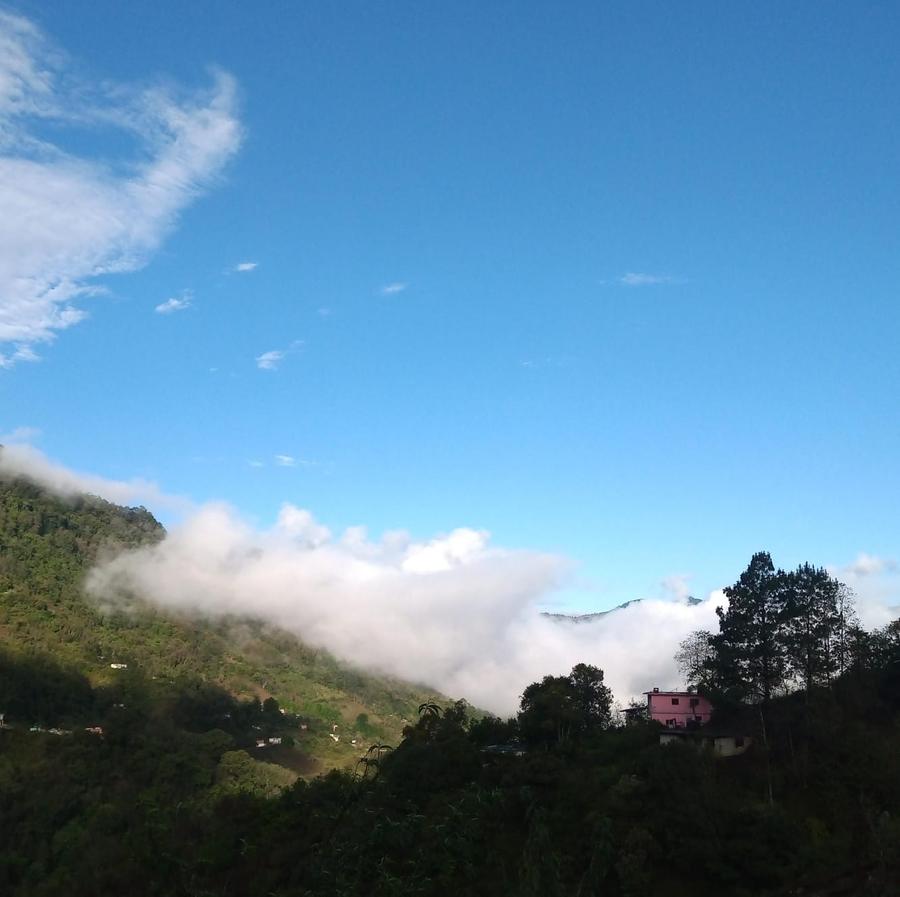 Niebla abrazando la ladera verde del cerro