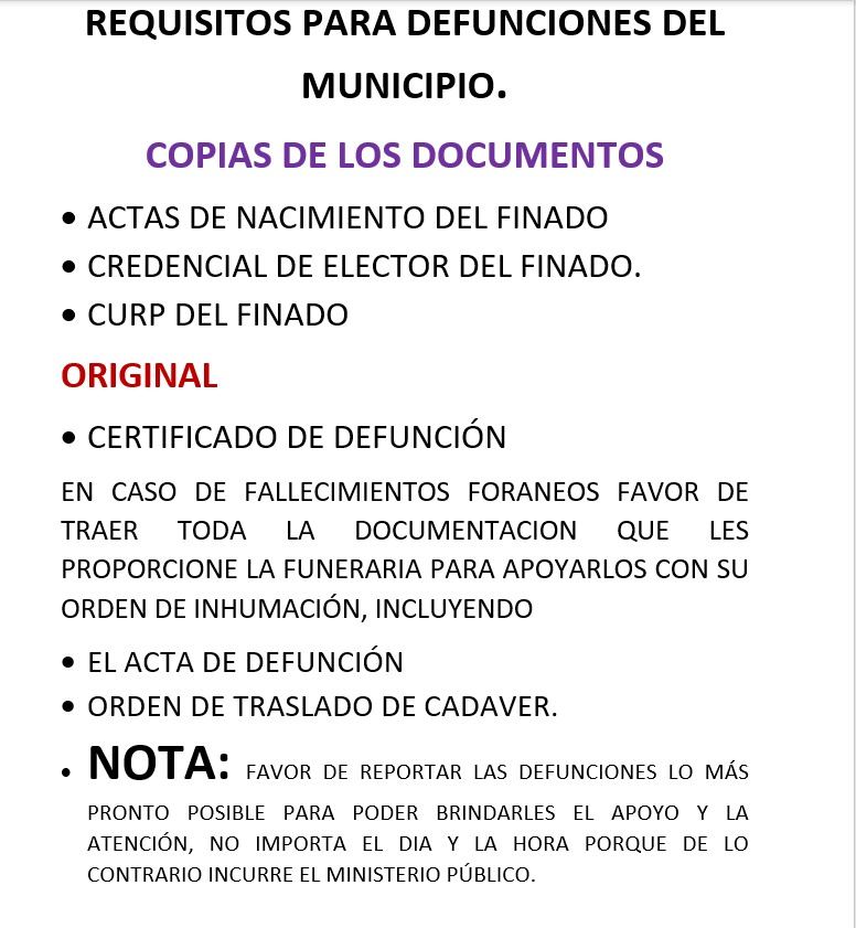 Requisitos Defunción · Registro Civil