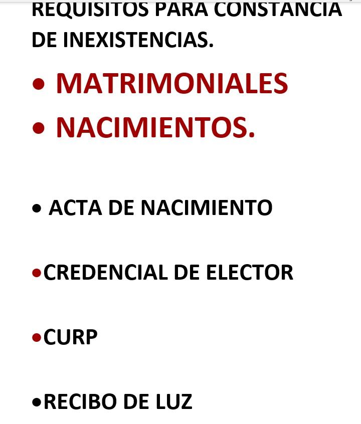 Constancia de Inexistencias · Registro Civil